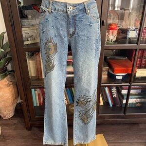 Destiny Jeans, Peacock Feather with Rhinestones size Juniors 9/10